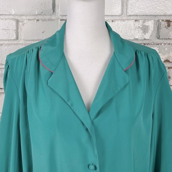 Vintage 70s Jenni Green and Pink Tie Belt Button Down Midi Shirt Dress L - Picture 4 of 11